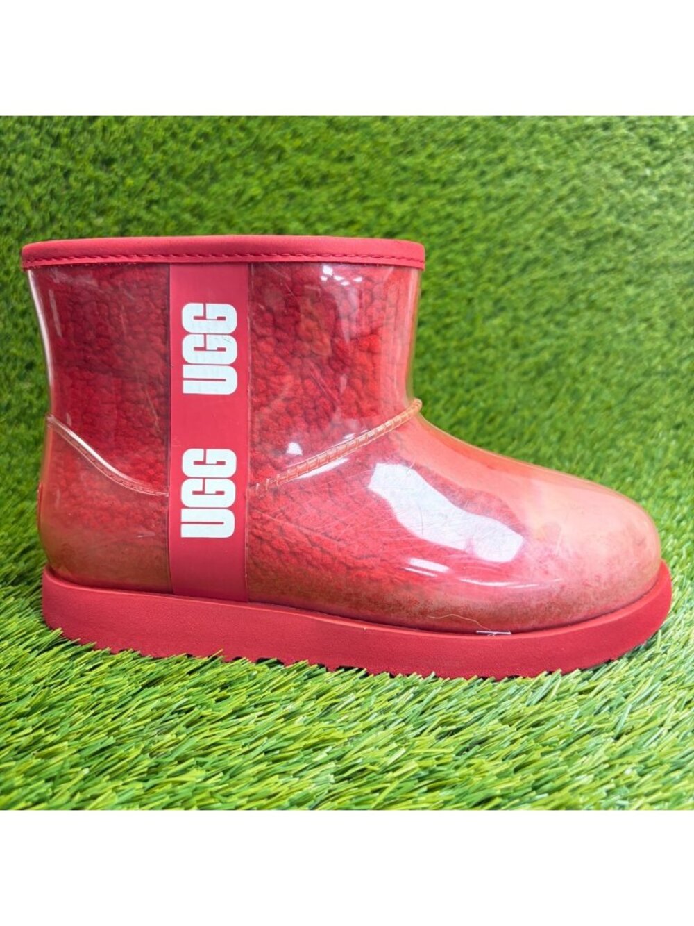 UGG Classic Clear Mini Girls Size 5Y Red White Waterproof Tide Pool Snow Boots